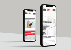 Website-Mockup: Seiten der Jade-Pack-Website auf zwei Smartphones